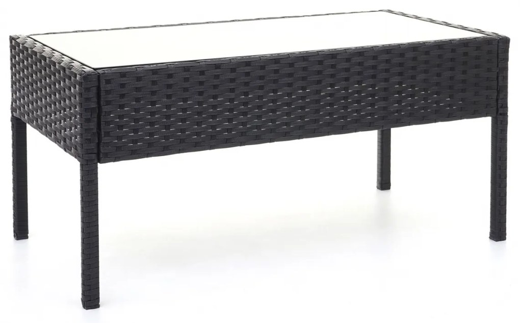 Záhradná súprava 2 kresiel, pohovky a stolíka HWC-F56 - čierna, krémové vankúše