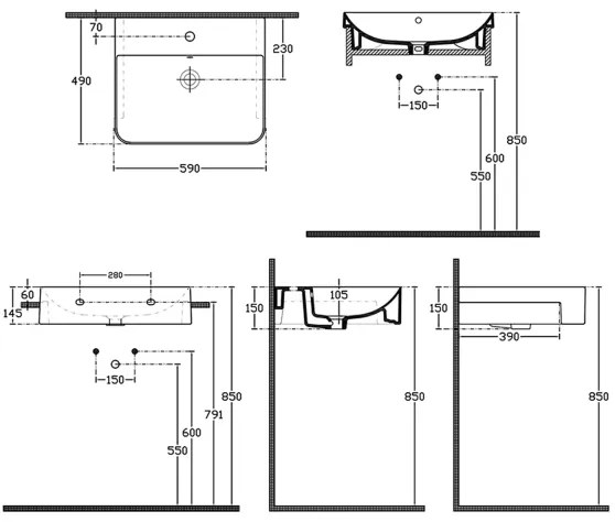 Isvea - Polozapustené umývadlo SOTT AQUA 59x49 cm keramika/biela