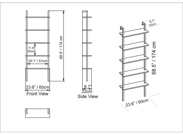 Nástenná knižnica PIANTE 174x60 cm biela
