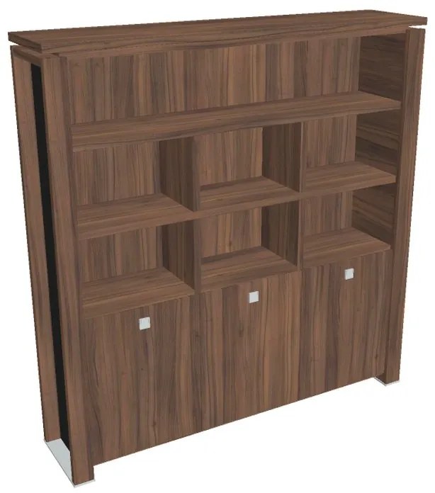 Vysoká skriňa Verno+ S 200 x 46 x 210 cm, s regálom, orech / čierna