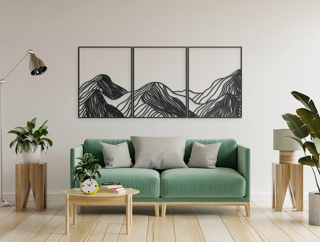 drevko Viacdielny drevený obraz Hory Rozmer obrazu: 28,5 x 65 cm, Farba dekorácie: Čierna