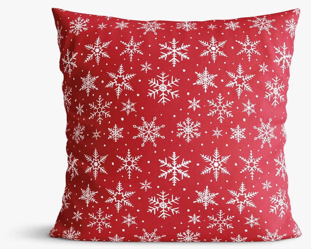 Goldea vianočná obliečka na vankúš valencia - biele vločky na červenej 45 x 45 cm