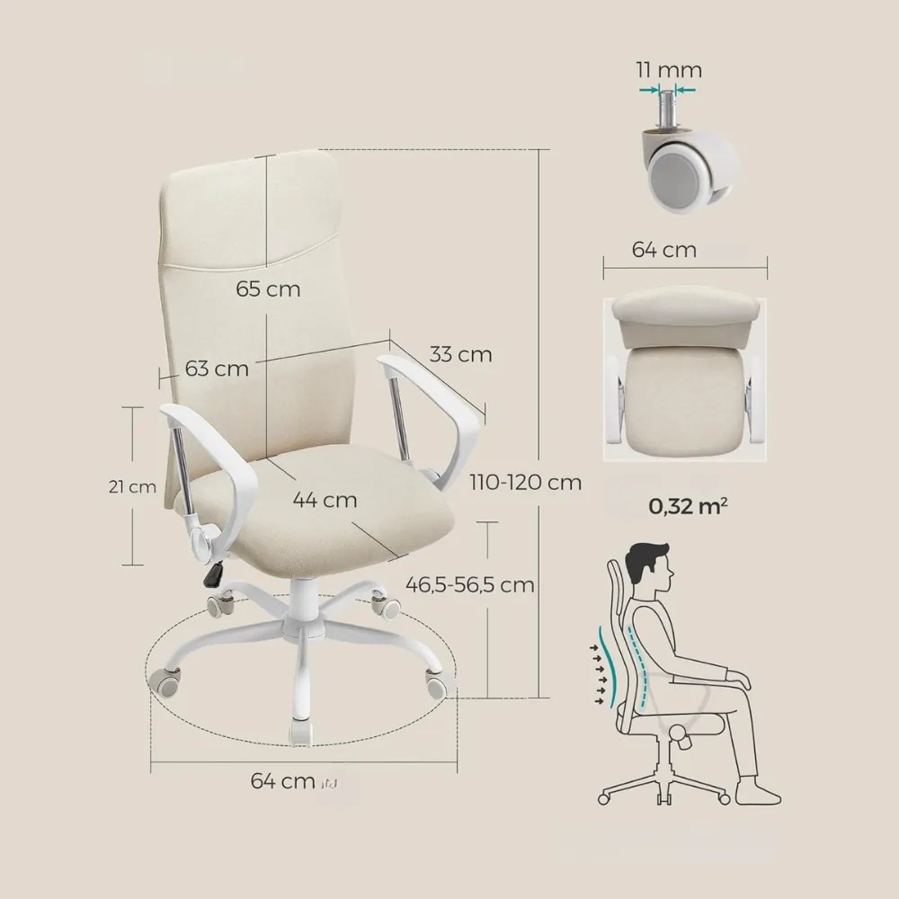 SongmicsHome Kancelárska stolička DINA, max.120kg, béžová/biela