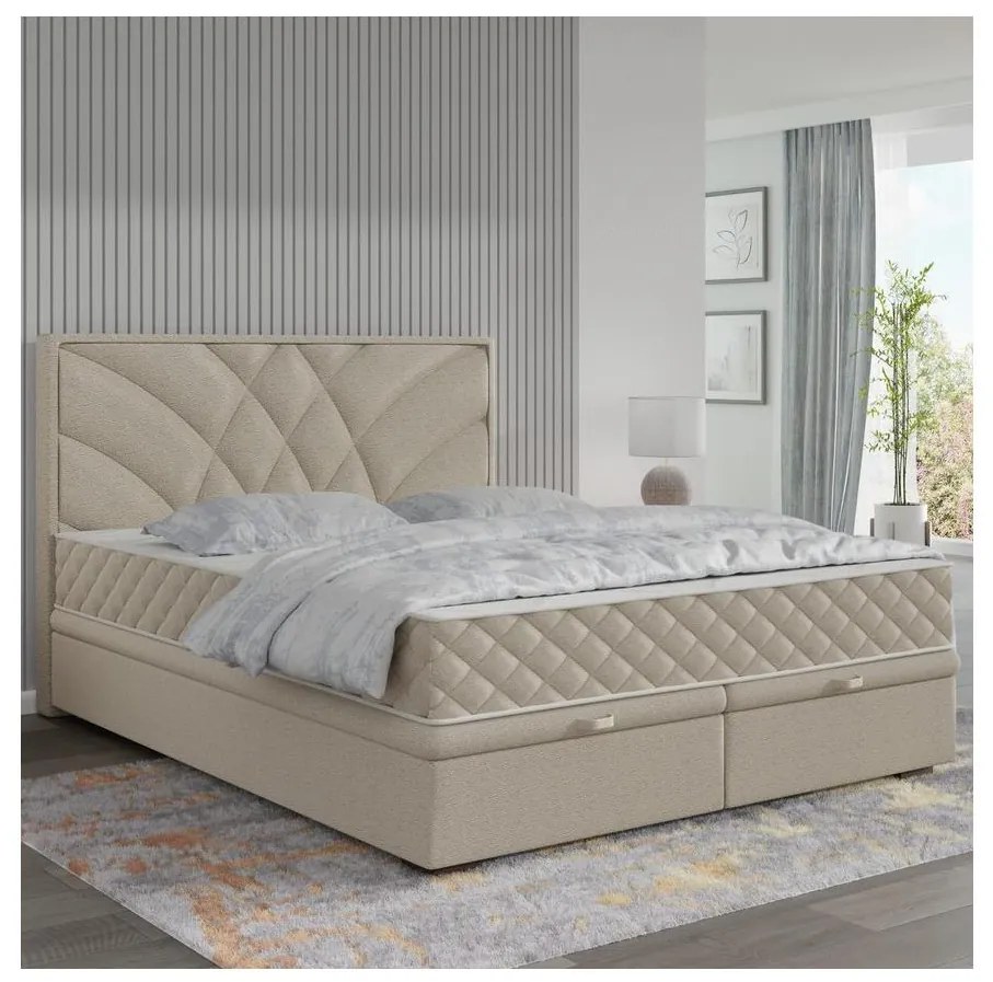 Čalúnená posteľ s matracmi a úložným priestorom GINA 140x200 cm béžová