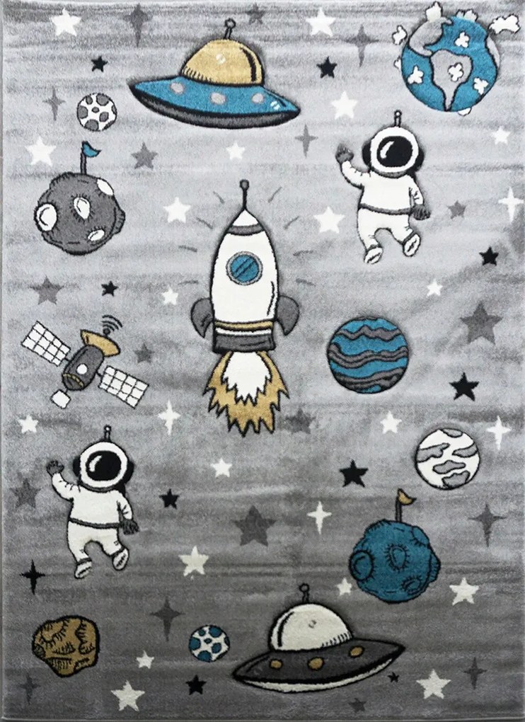 BE Detský koberec Smart Kids 22924 GREY – sivý obdĺžnikový, vesmír Rozmer: 140x190 cm