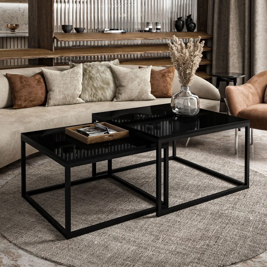 KONFERENČNÝ STOLÍK BELLA 2v1 ČIERNY LESK + ČIERNY 60 / 70 cm