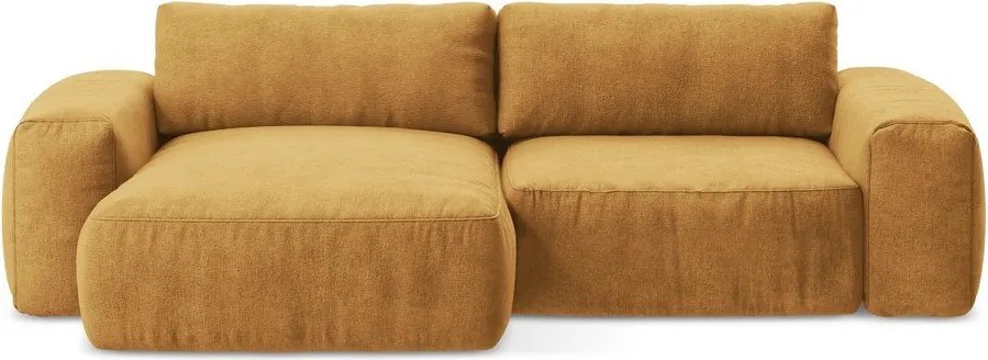 Ženilková rozkladacia rohová pohovka v horčicovej farbe (ľavý roh/s leňoškou) Kuki – Makamii