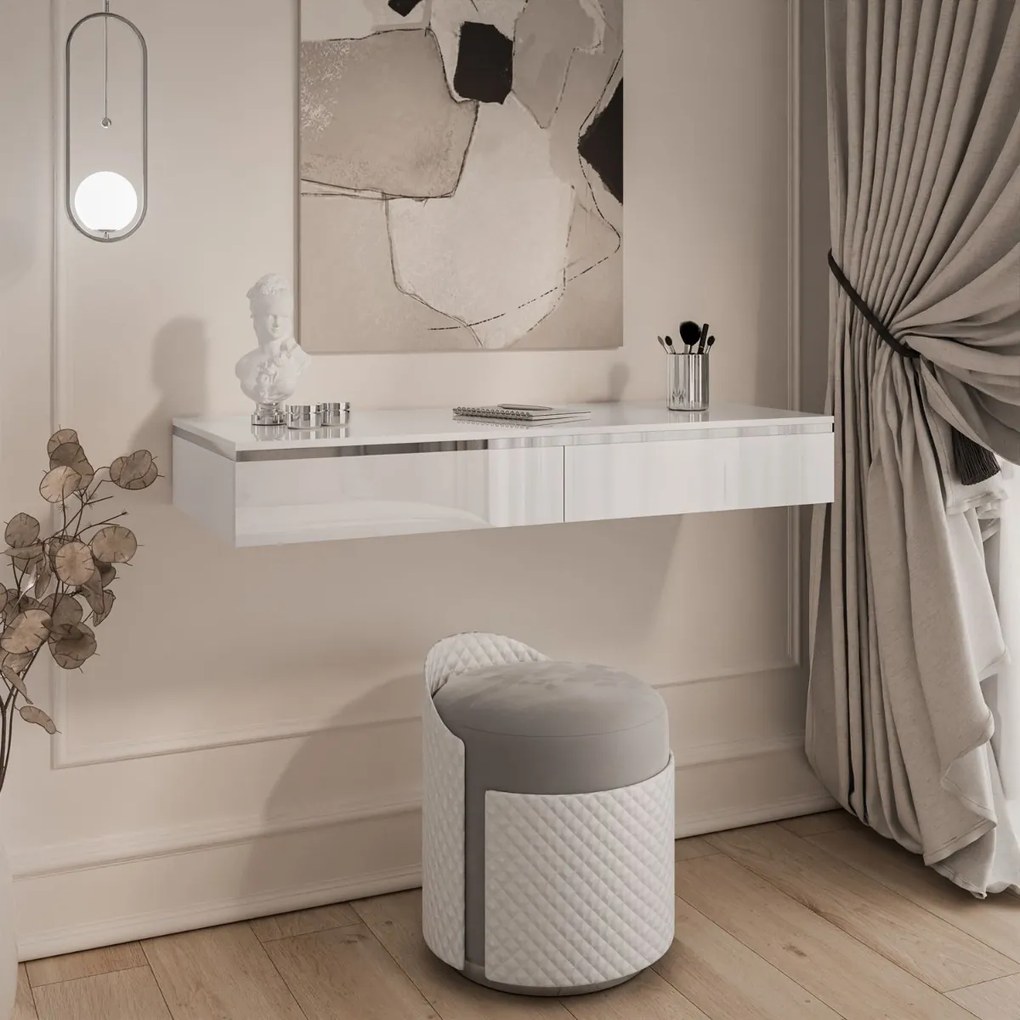 ZÁVESNÁ KONZOLA NESSIE BIELY LESK + STRIEBORNÁ