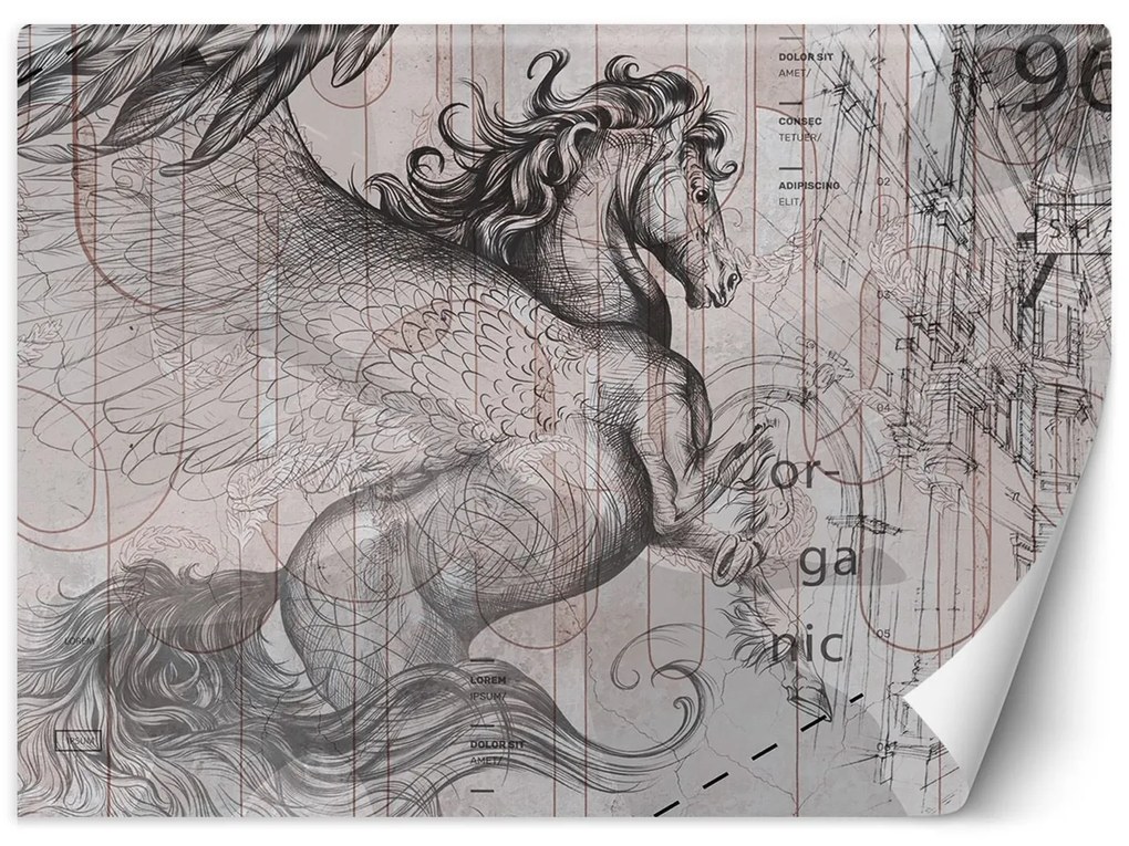 Gario Fototapeta Pegasus - vystrašený kôň na abstraktnej grafike Materiál: Vliesová, Rozmery: 350 x 245 cm