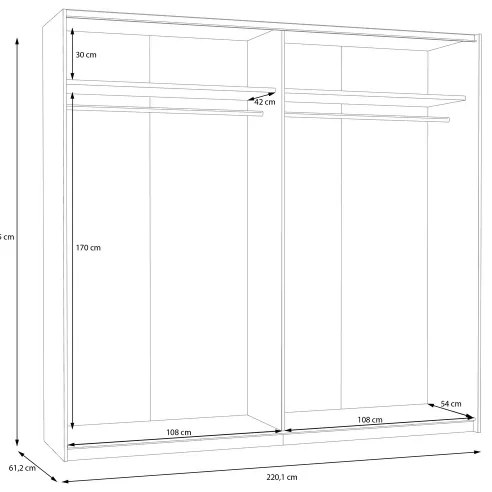 Šatníková skriňa so zrkadlom KARO 220x210 cm biela