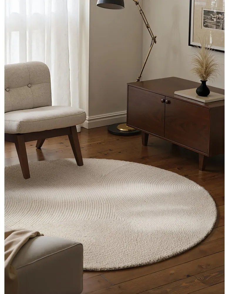 Ručne tkaný vlnený okrúhly koberec vo svetlo prírodnej farbe ø 200 cm Eleni Natural White – Hanse Home