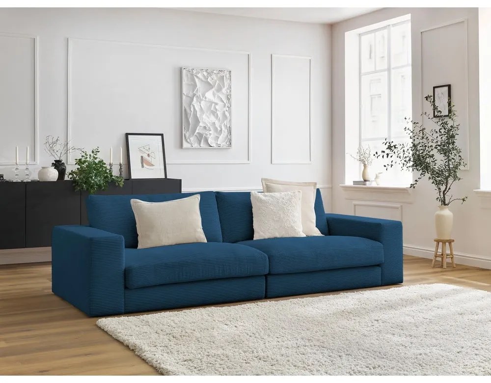 Tmavomodrá menčestrová pohovka 274 cm Leonard – Bobochic Paris