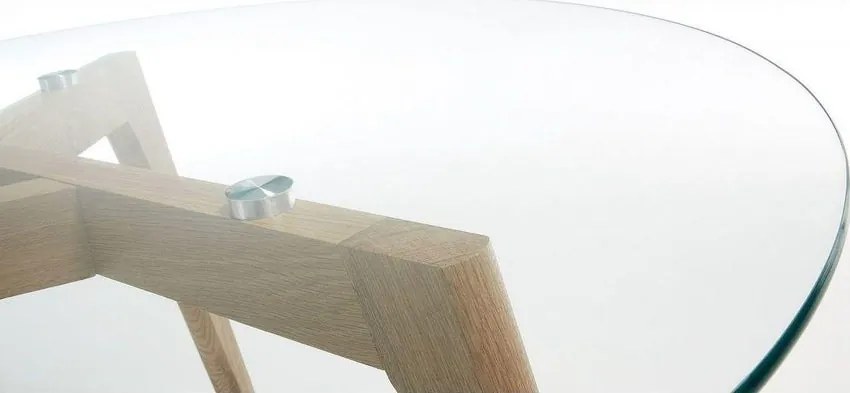 Konferenčný stolík KIRB so sklom a dubovými nohami - Ø 90 cm
