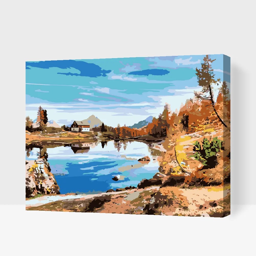 Gario Maľovanie podľa čísel Chata pri jazere Rozmery: 40 x 30 cm, Rámovanie: S vnútorným rámom
