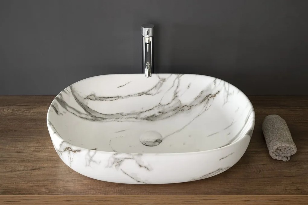 Sapho Sapho, CALEO keramické umývadlo na dosku 60x42cm, bianco carrara, CA590BC