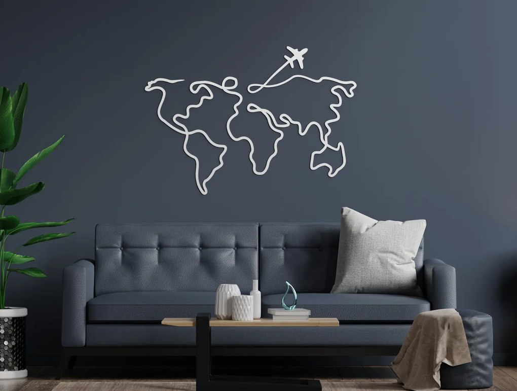 drevko Minimalistický obraz Mapa sveta - line art Rozmer obrazu: 45,5 x 65 cm, Farba dekorácie: Čierna