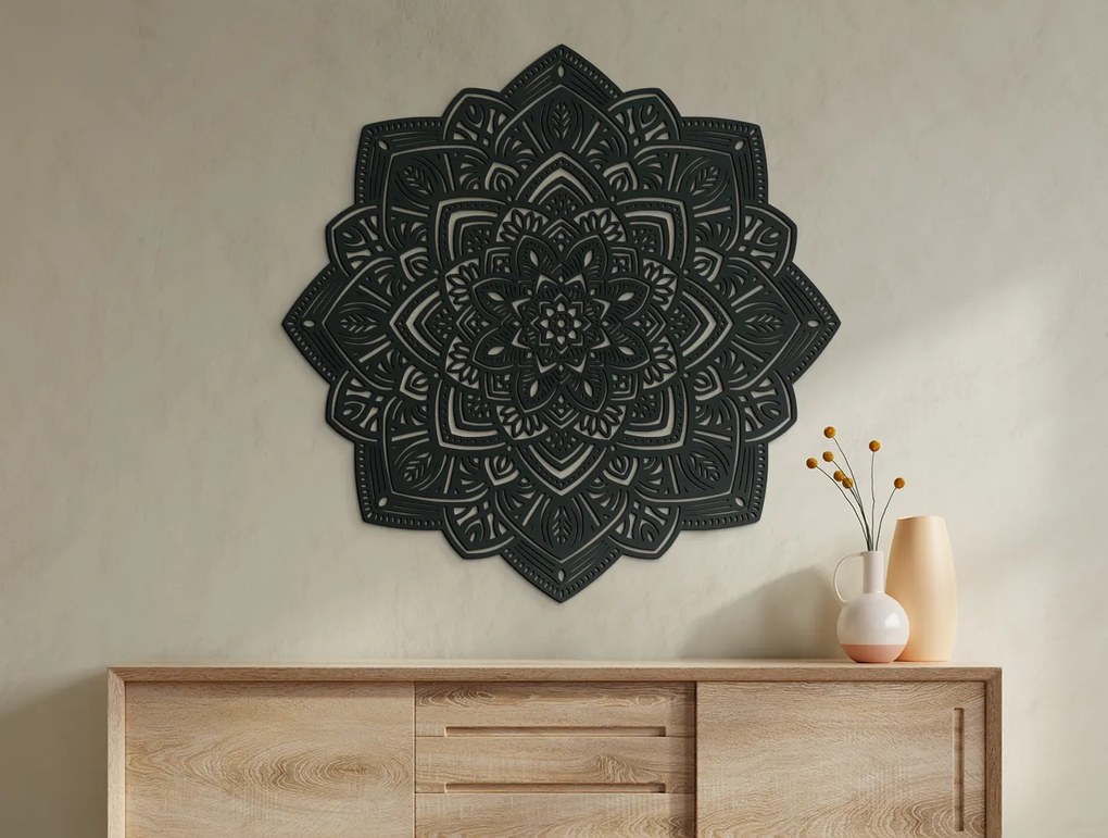 drevko Vyrezávaná drevená mandala Symetria Rozmer obrazu: 120 x 120 cm, Farba dekorácie: Čierna