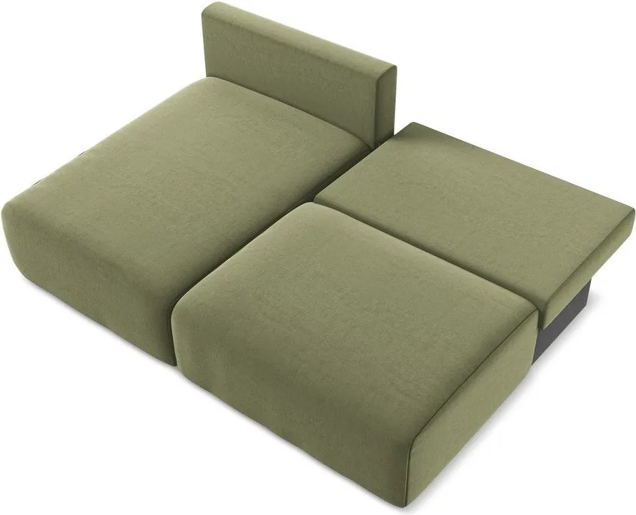 Zelená zamatová rozkladacia/s úložným priestorom rohová pohovka (ľavý roh/s leňoškou) Kalena – Makamii