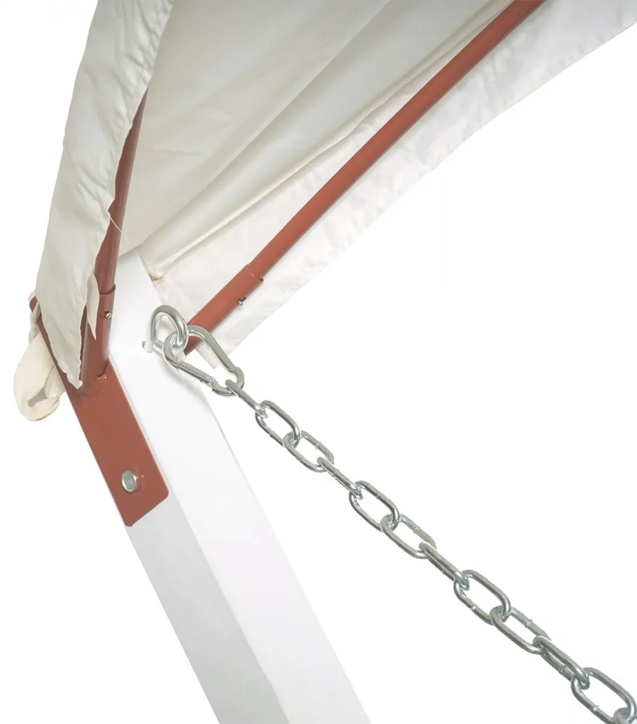 Hojdacia sieť HWC-J47 so strieškou pre 2 osoby, drevo, 420cm - biela, sivá