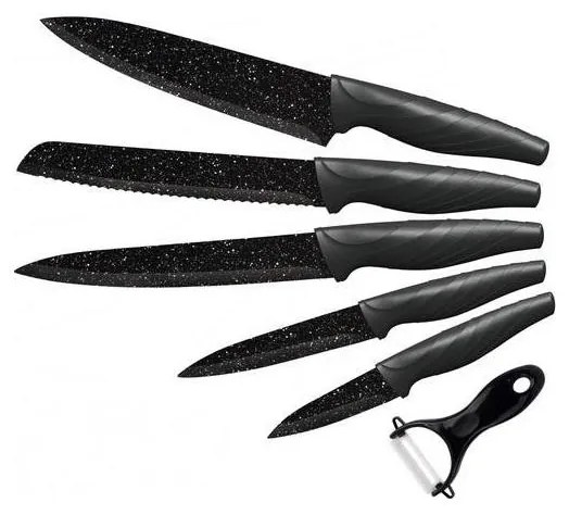 UTC Sada 5 kuchynských nožov + škrabka, mramor/čierna 263886