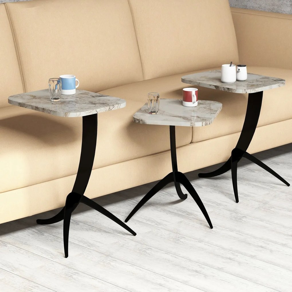 Odkladací stolík Pion White Marble, 3 ks