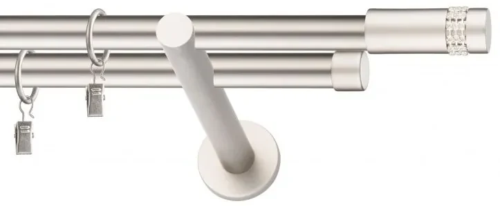 Dekorstudio Chrómová matná dvojradová garniža DIOS 19mm Dĺžka: 420cm, Typ uchytenia: Držiak dvojitý modern, Typ príslušenstva: Krúžky tiché so štipcami