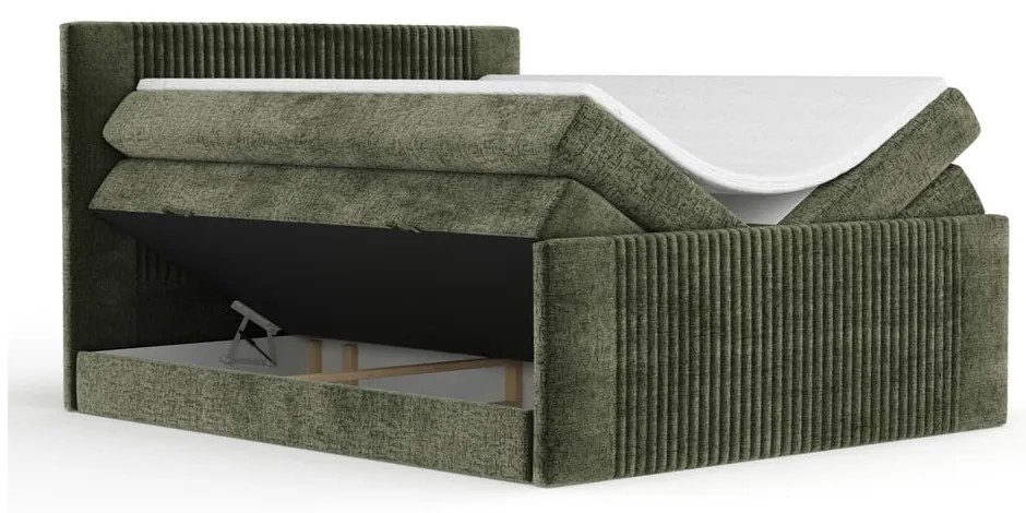 Tmavozelená boxspring posteľ s úložným priestorom 140x200 cm Bergamo – Maison de Rêve
