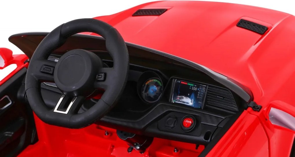 Ramiz Športové autíčko GT na batérie pre deti červené + diaľkové ovládanie + pomalý štart + nosič batožiny + MP3 LED