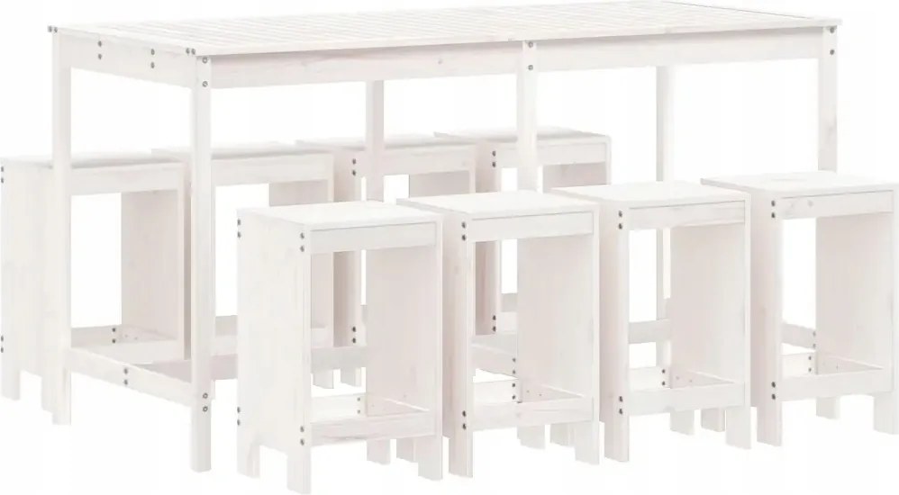 vidaXL 9-dielna sada barového nábytku do záhrady, biela, borovicové drevo