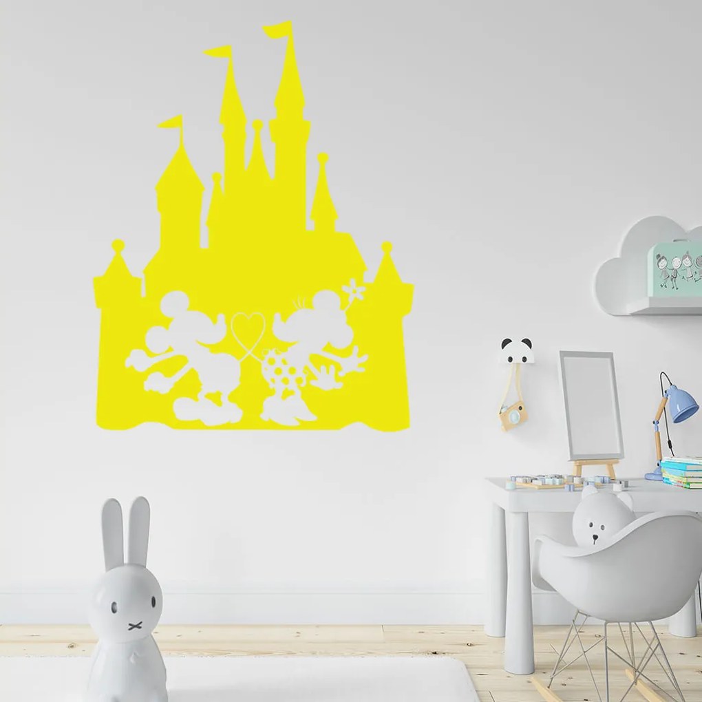 Veselá Stena Samolepka Zamilovaní Mickey a Minnie na Zámku Farba: žltá, Veľkosť: 100 x 78 cm