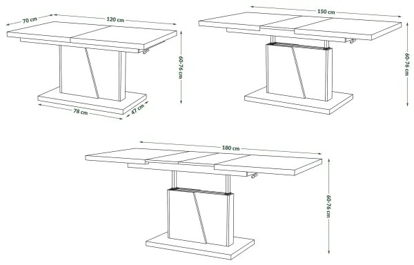 Rozkladací konferenčný/jedálenský stôl s zdvíhacou doskou NINO dub craft/čierna