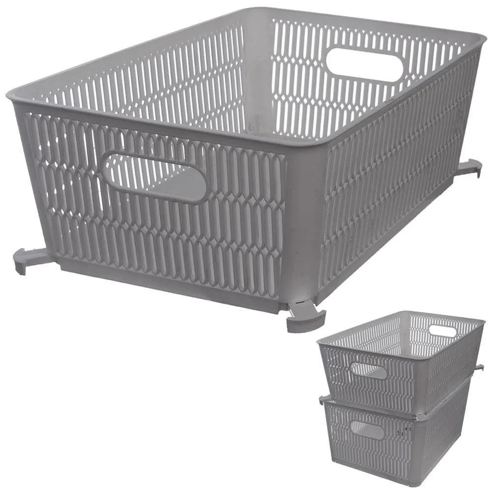 Orion L - Univerzálny košík NESTA, výsuvné klapky na stohovanie, sivý, 28 x 23 x 12 cm