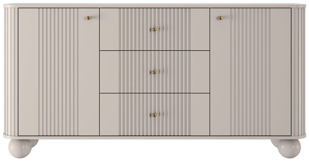 Komoda so zásuvkami Vesper 160 cm - kašmír / zlaté úchytky / guľové nohy