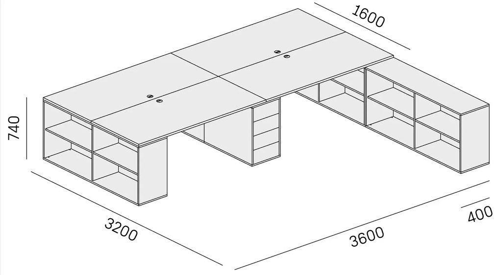 PLAN Kancelársky písací stôl s úložným priestorom BLOCK B05, biela/grafit