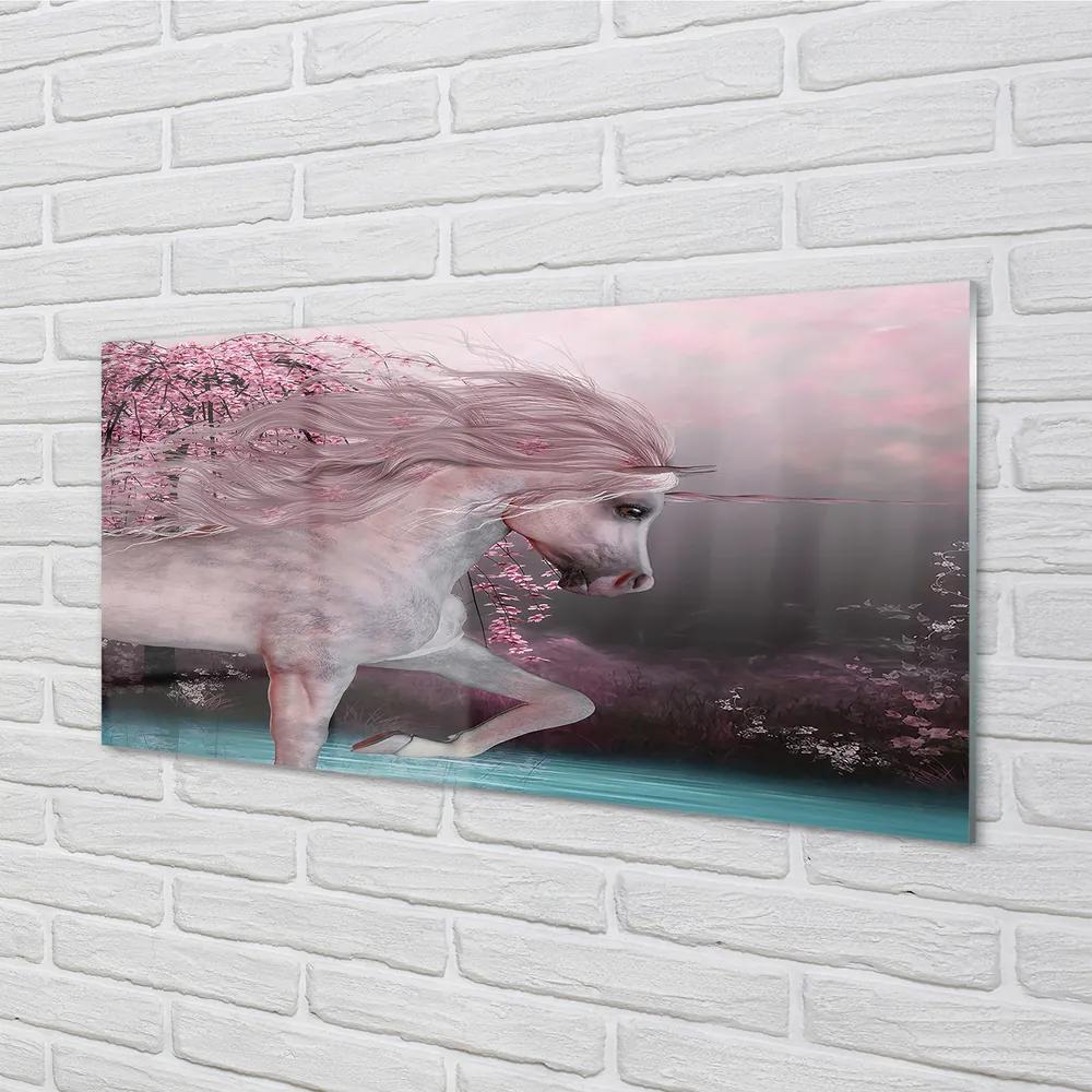 Obraz plexi Unicorn stromy jazero 125x50 cm