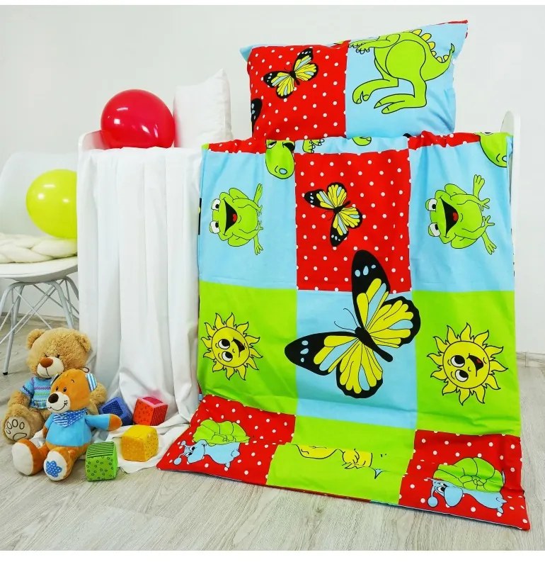 Obliečky detské bavlnené zvieratká modré EMI, Vankúš 70x90