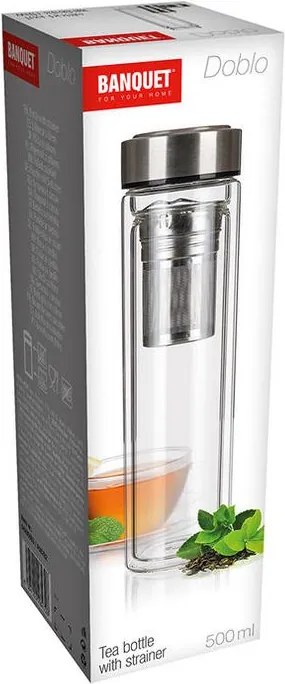 Fľaša na čaj dvojstenná so sitkom DOBLO, 500 ml