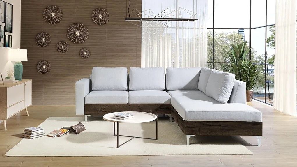 Rohová pohovka Hermes Wood, Farby: ekokoža Soft 011 (čierna), Farby nožičiek: dub monastery, Strana: ľavá