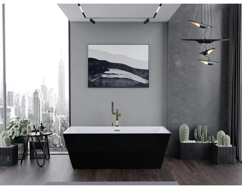 Mexen Lita, voľne stojaca vaňa 170 x 75 cm, biela-čierna, zlatý matný prepad, 52121707575-55