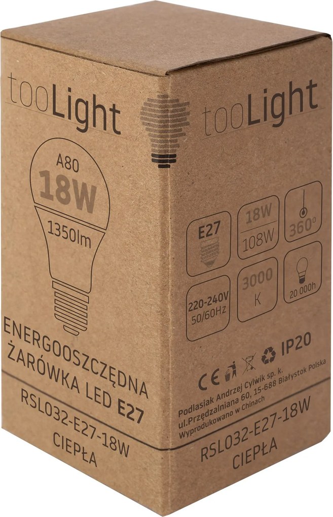 Toolight Toolight, LED žiarovka E27, 18W, 1350lm, 3000K teplá, RSL032, OSW-20017