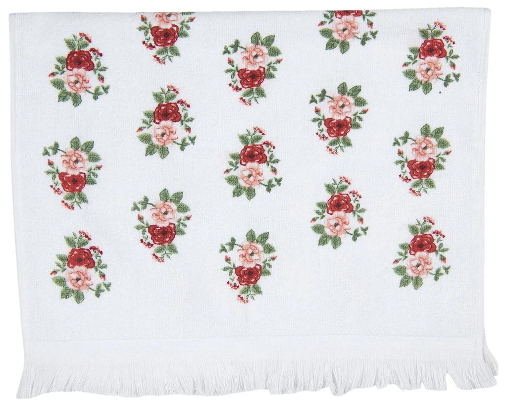 Biely kuchynský froté uterák s ružami - 40 * 66 cm