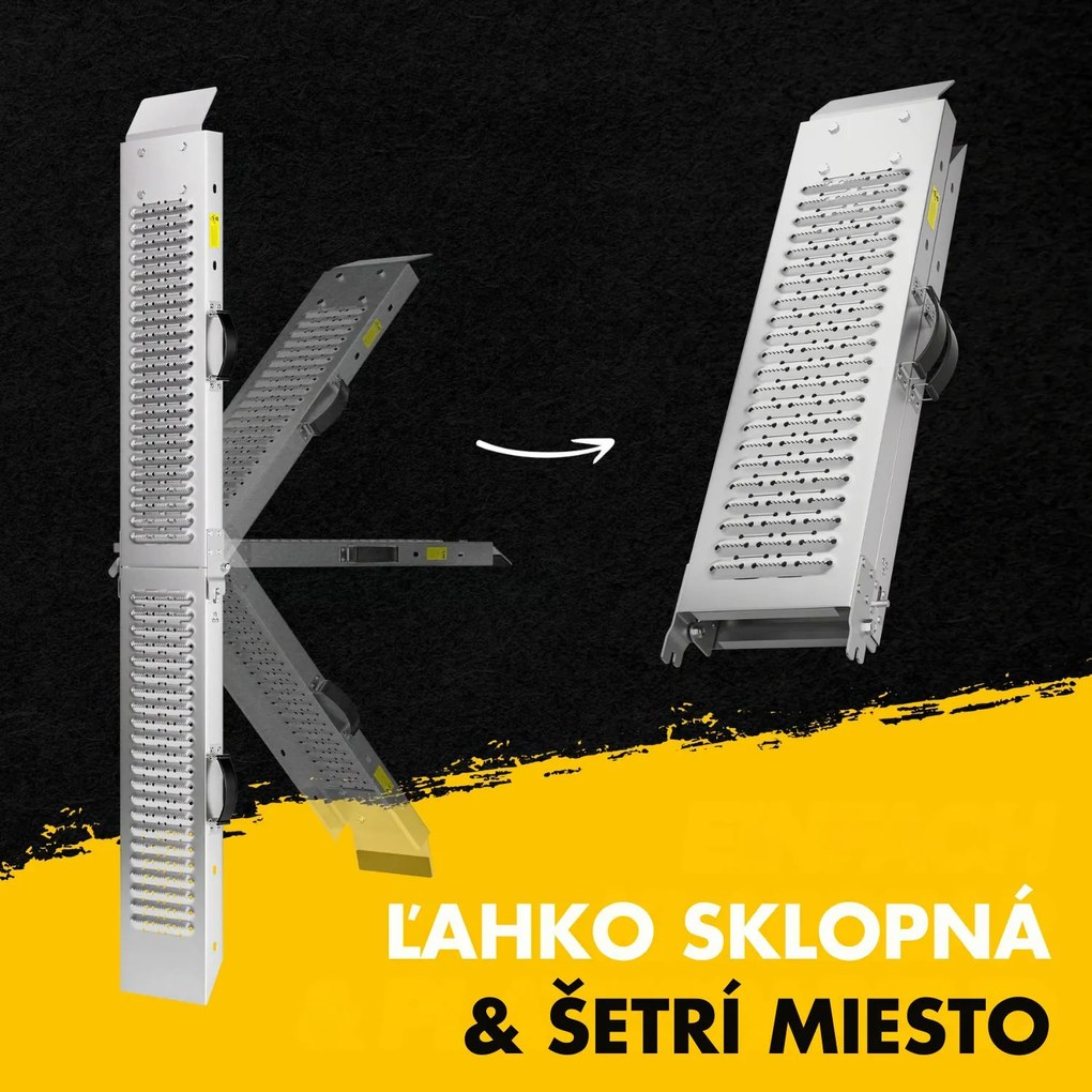 Nájazdové rampy na auto DRIVE, sklápateľné, sada 2ks, max 400 kg, 160cm, strieborná Jurhan