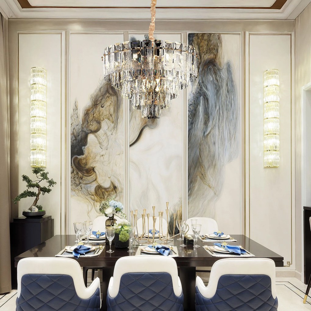 Toolight Toolight, krištáľové závesné svietidlo 50cm, 7xE14, G056-CP, zlatá, OSW-08990