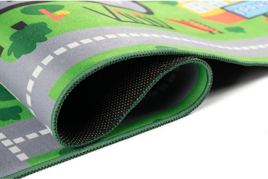 Detský koberec KIDS-3 Crystal Print zelený obdĺžnikový | Vzor vozidlá Rozmer: 200x300 cm