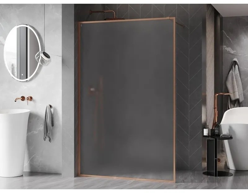 Mexen Kioto-F, sprchová zástena s rámom 140 x 202 cm, 8 mm mráz, profil medená matná, 800-140-104-65-30