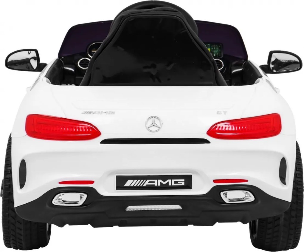 Ramiz Mercedes Benz GT batéria pre deti biela + diaľkové ovládanie + pomalý štart + MP3 LED