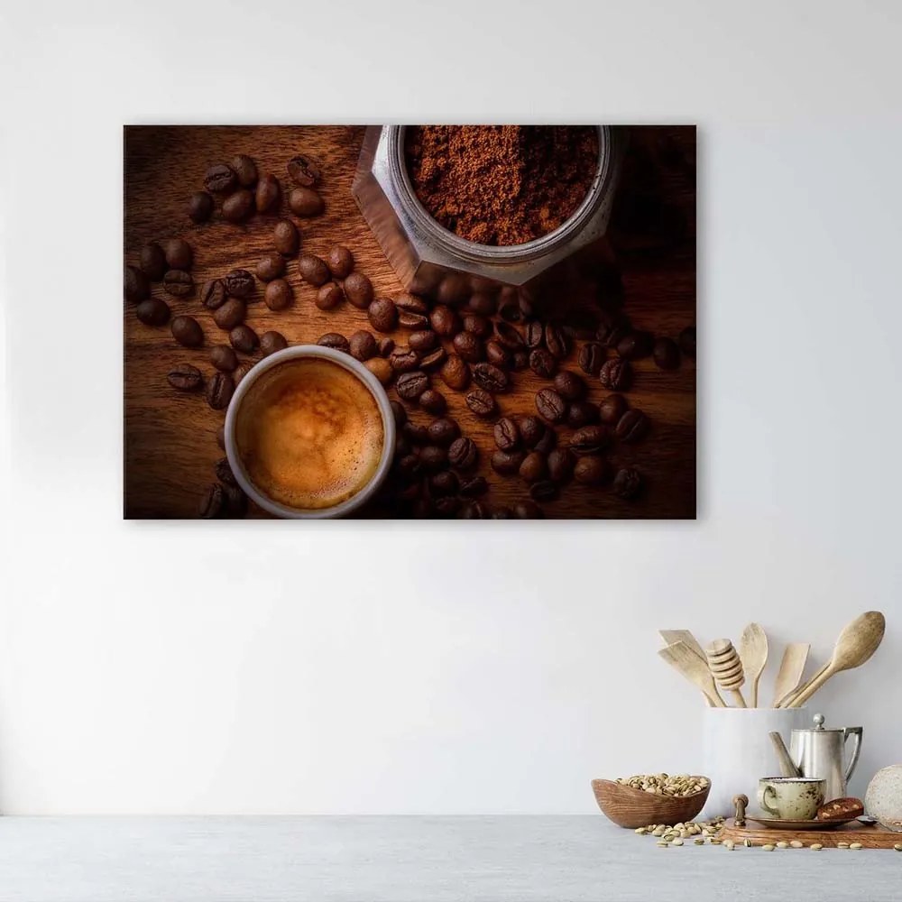 Gario Obraz na plátne Hrnček s kávou a zrnkami Rozmery: 100 x 70 cm