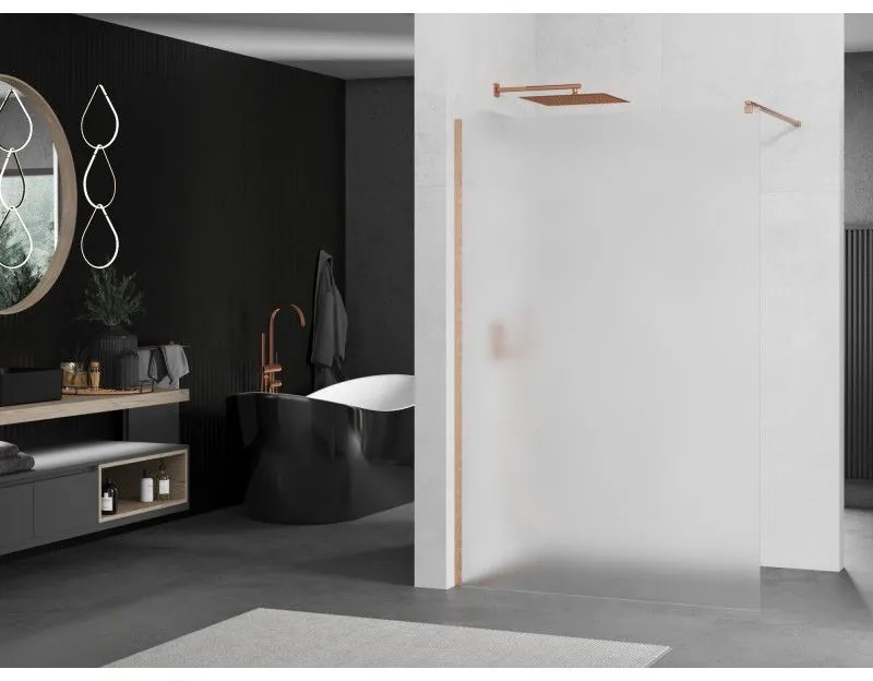 Mexen Kioto, sprchová zástena Walk-In 90 x 200 cm, 8mm sklo námraza, medený matný profil, 800-090-101-65-30