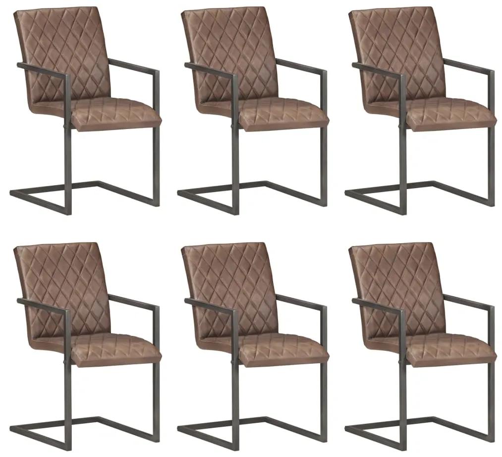 Jedálenské stoličky, perová kostra 6 ks, hnedé, pravá koža 3059810