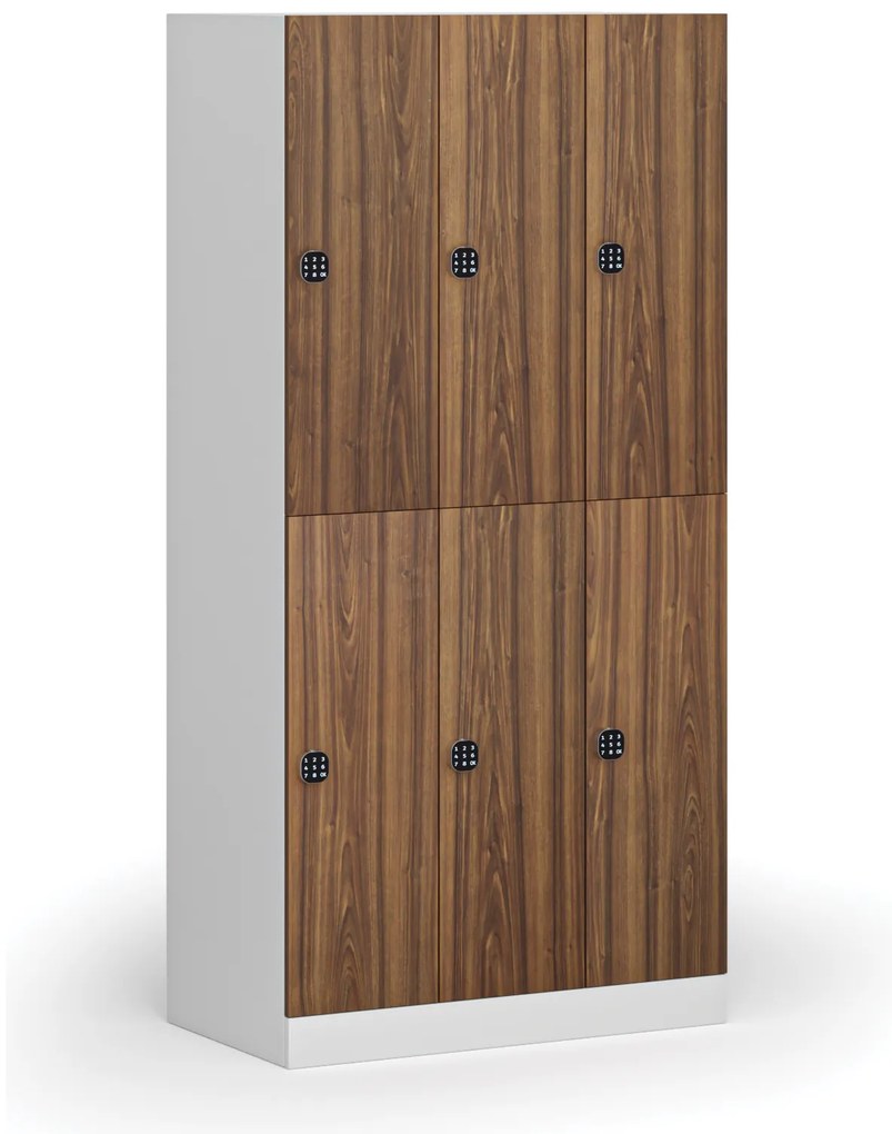Šatníková skrinka S1 s úložnými boxmi, 6 boxov, 1850 x 900 x 500 mm, kódový zámok, laminované dvere, orech